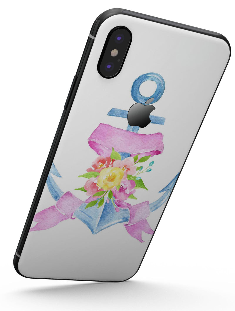 Pink Watercolor Ribbon Over Anchor - iPhone X Skin-Kit
