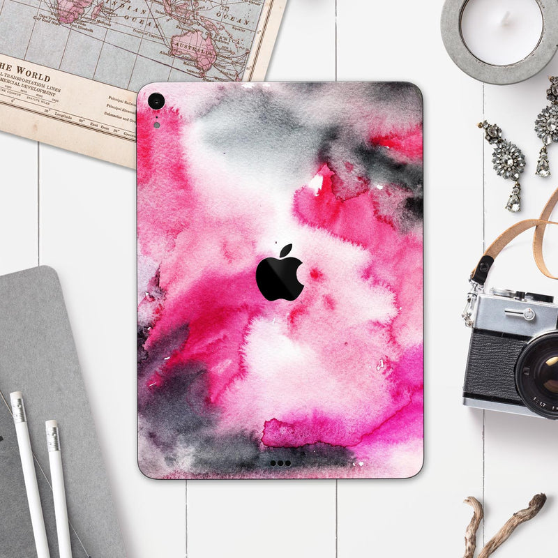 Pink and Black Absorbed Watercolor Texture - Full Body Skin Decal for the Apple iPad Pro 12.9", 11", 10.5", 9.7", Air or Mini (All Models Available)