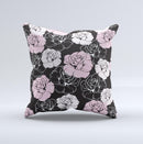 Pink and Black Rose Pattern V3 ink-Fuzed Decorative Throw Pillow