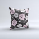 Pink and Black Rose Pattern V3 ink-Fuzed Decorative Throw Pillow