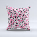 Pink and Black Vector Floral Pattern ink-Fuzed Decorative Throw Pillow