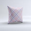 Pink and Blue Layered Plaid Pattern V4 ink-Fuzed Decorative Throw Pillow