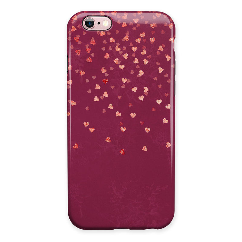 Pink and Orange Micro hearts Over Vintage Floral iPhone 6/6s or 6/6s Plus 2-Piece Hybrid INK-Fuzed Case