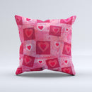 Pink and Red Hearts in Blocks ink-Fuzed Decorative Throw Pillow