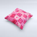 Pink and Red Hearts in Blocks ink-Fuzed Decorative Throw Pillow