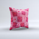 Pink and Red Hearts in Blocks ink-Fuzed Decorative Throw Pillow