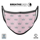 Pink and Silver Crowns - Made in USA Mouth Cover Unisex Anti-Dust Cotton Blend Reusable & Washable Face Mask with Adjustable Sizing for Adult or Child