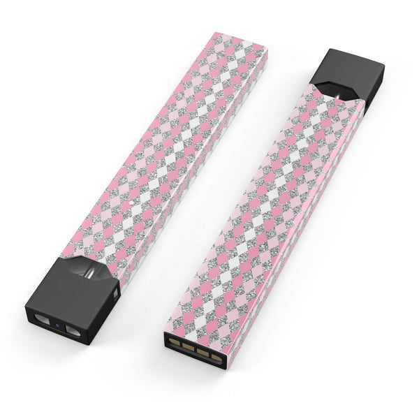 Pink and Silver Diamonds All Over - Premium Decal Protective Skin-Wrap Sticker compatible with the Juul Labs vaping device