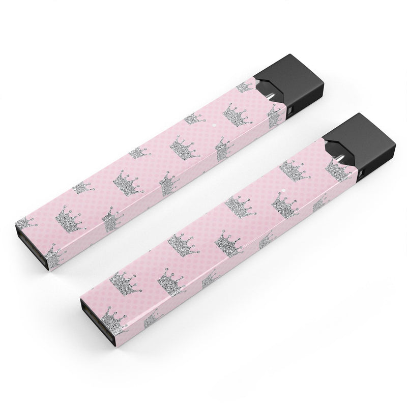 Pink_and_Silver_Glitter_0004_crowns - Premium Decal Protective Skin-Wrap Sticker compatible with the Juul Labs vaping device