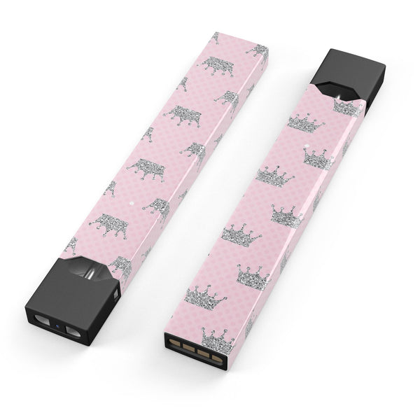 Pink_and_Silver_Glitter_0004_crowns - Premium Decal Protective Skin-Wrap Sticker compatible with the Juul Labs vaping device