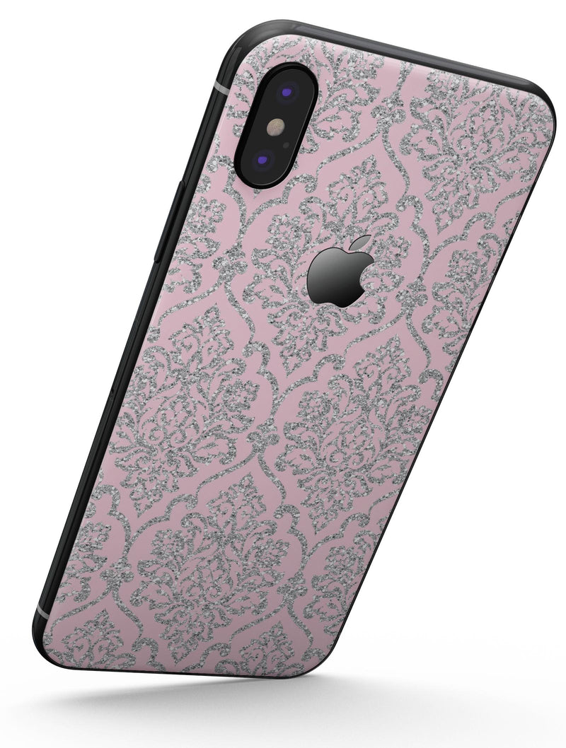 Pink and Silver Glitter Damask Pattern - iPhone X Skin-Kit