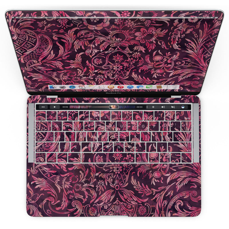 MacBook Pro with Touch Bar Skin Kit - Pink_and_Wine_Damask_Watercolor_Pattern-MacBook_13_Touch_V4.jpg?