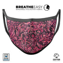 Pink and Wine Damask Watercolor Pattern - Made in USA Mouth Cover Unisex Anti-Dust Cotton Blend Reusable & Washable Face Mask with Adjustable Sizing for Adult or Child