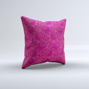 Pink and Yellow Floral Vine Pattern ink-Fuzed Decorative Throw Pillow