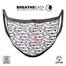 Polka Dot Powerlines with Mini Hearts  - Made in USA Mouth Cover Unisex Anti-Dust Cotton Blend Reusable & Washable Face Mask with Adjustable Sizing for Adult or Child
