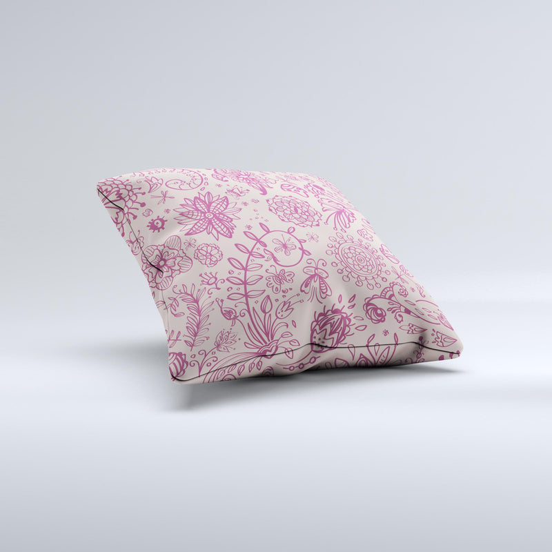Puprle and Light Pink Sketched Lace Patterns v21 Ink-Fuzed Decorative Throw Pillow