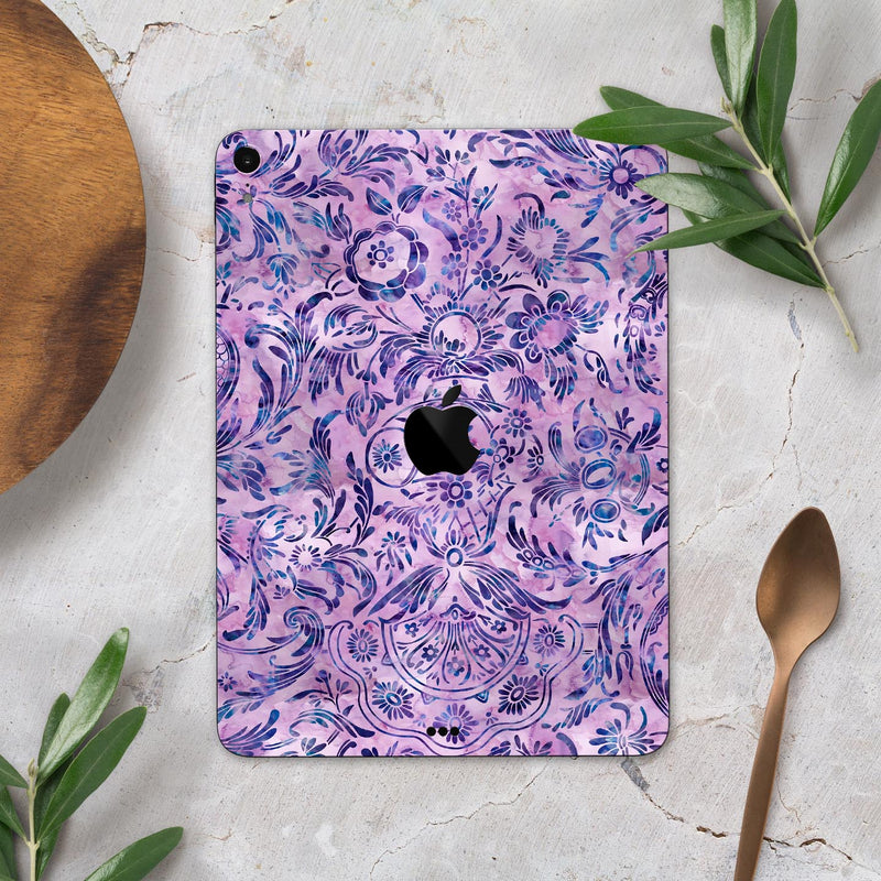 Purple Damask Watercolor Pattern - Full Body Skin Decal for the Apple iPad Pro 12.9", 11", 10.5", 9.7", Air or Mini (All Models Available)
