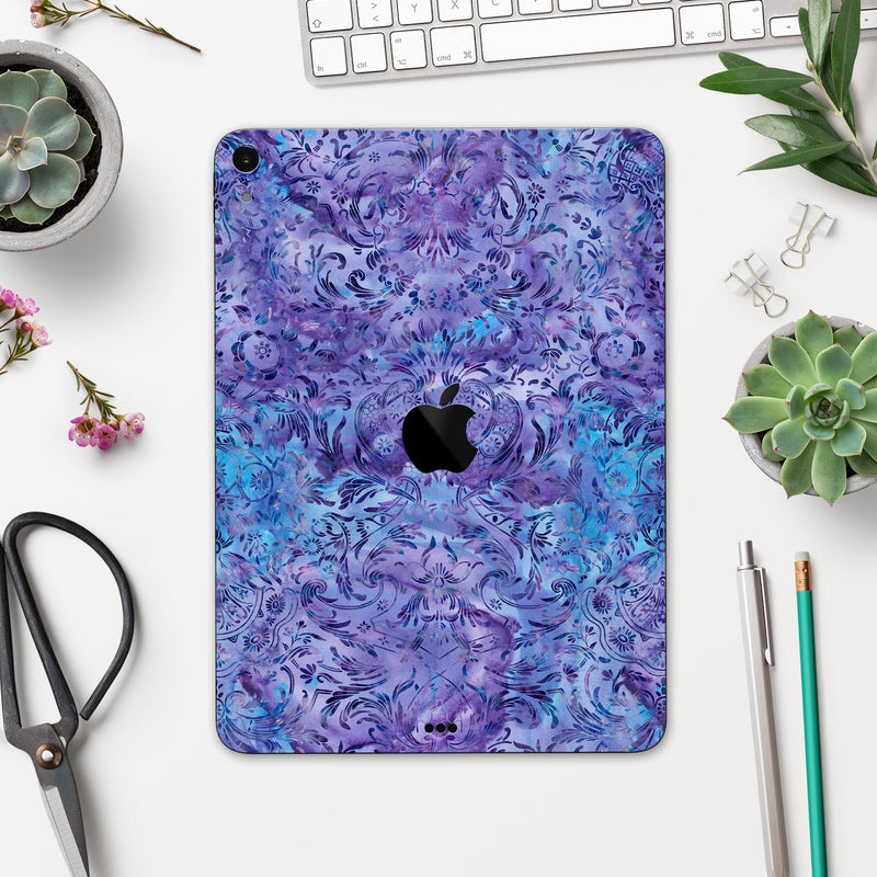 Purple Damask v2 Watercolor Pattern V2 - Full Body Skin Decal for the Apple iPad Pro 12.9", 11", 10.5", 9.7", Air or Mini (All Models Available)