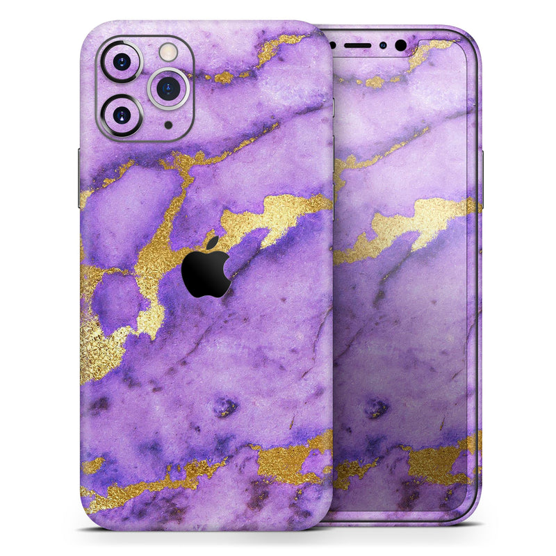 Purple Marble & Digital Gold Foil V1 - Protective Skin Wrap & Decal – Compatible with iPhone SE to iPhone 17 Pro Max (All Models)