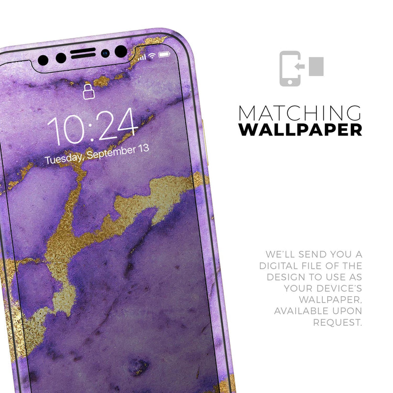 Purple Marble & Digital Gold Foil V1 - Protective Skin Wrap & Decal – Compatible with iPhone SE to iPhone 17 Pro Max (All Models)