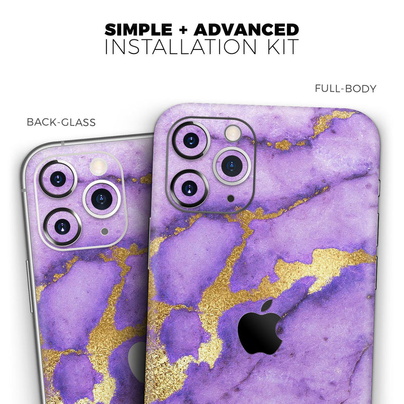 Purple Marble & Digital Gold Foil V1 - Protective Skin Wrap & Decal – Compatible with iPhone SE to iPhone 17 Pro Max (All Models)