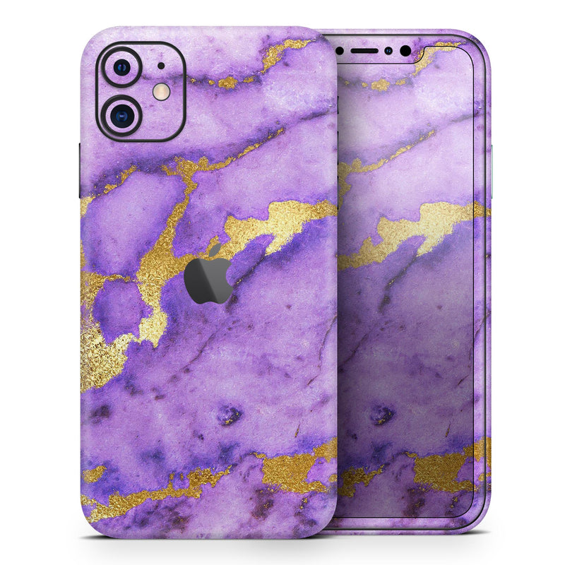 Purple Marble & Digital Gold Foil V1 - Protective Skin Wrap & Decal – Compatible with iPhone SE to iPhone 17 Pro Max (All Models)
