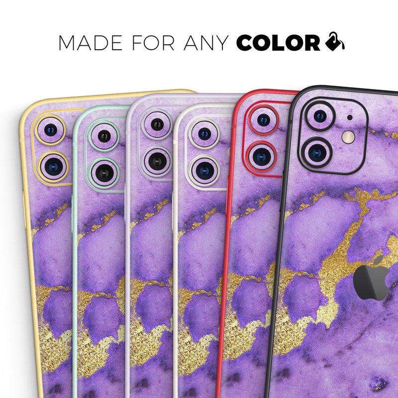 Purple Marble & Digital Gold Foil V1 // Skin-Kit compatible with the Apple iPhone 14, 13, 12, 12 Pro Max, 12 Mini, 11 Pro, SE, X/XS + (All iPhones Available)