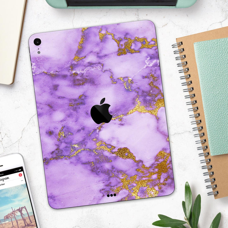 Purple Marble & Digital Gold Foil V2 - Full Body Skin Decal for the Apple iPad Pro 12.9", 11", 10.5", 9.7", Air or Mini (All Models Available)