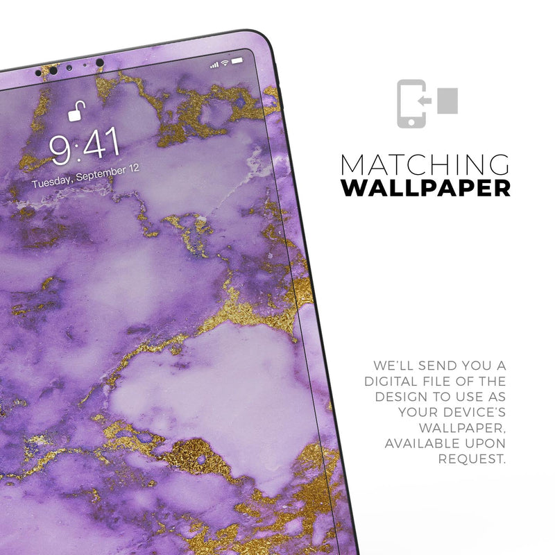 Purple Marble & Digital Gold Foil V2 - Full Body Skin Decal for the Apple iPad Pro 12.9", 11", 10.5", 9.7", Air or Mini (All Models Available)