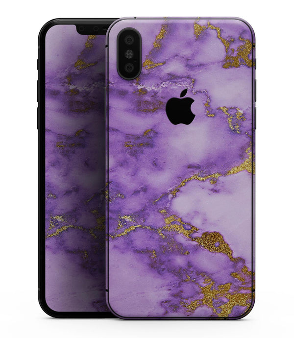 Purple Marble & Digital Gold Foil V2 - iPhone XS MAX, XS/X, 8/8+, 7/7+, 5/5S/SE Skin-Kit (All iPhones Available)