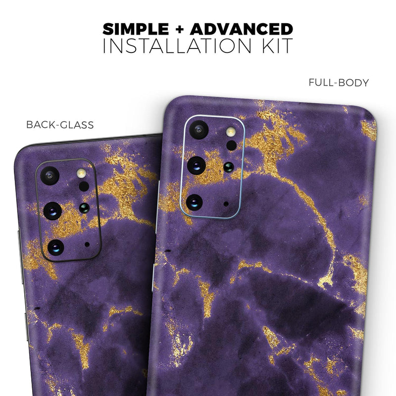 Purple Marble & Digital Gold Foil V3 2 - Skin-Kit for the Samsung Galaxy S-Series S20, S20 Plus, S20 Ultra , S10 & others (All Galaxy Devices Available)