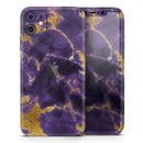 Purple Marble & Digital Gold Foil V3 - Protective Skin Wrap & Decal – Compatible with iPhone SE to iPhone 17 Pro Max (All Models)