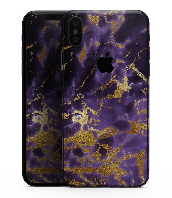 Purple Marble & Digital Gold Foil V4 - iPhone XS MAX, XS/X, 8/8+, 7/7+, 5/5S/SE Skin-Kit (All iPhones Available)