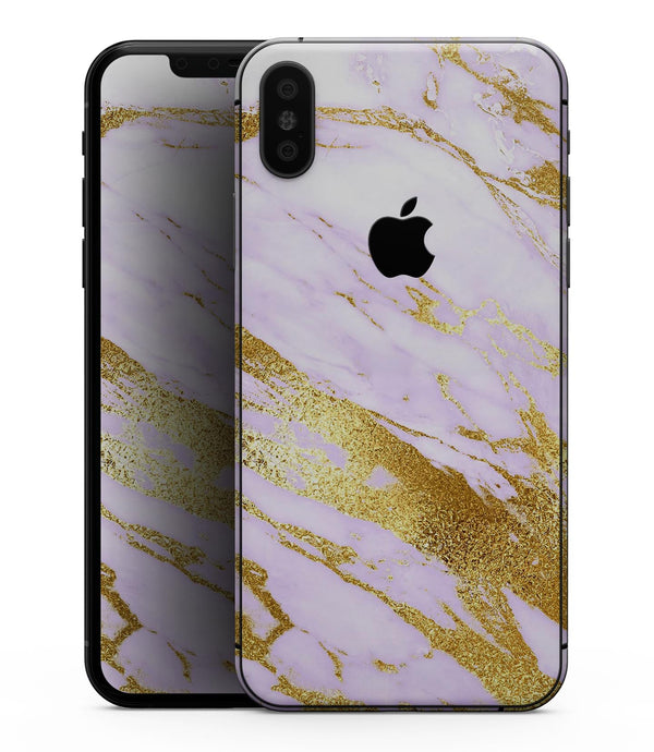 Purple Marble & Digital Gold Foil V7 - iPhone XS MAX, XS/X, 8/8+, 7/7+, 5/5S/SE Skin-Kit (All iPhones Available)