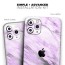 Purple Marble & Digital Silver Foil V10 2 - Protective Skin Wrap & Decal – Compatible with iPhone SE to iPhone 17 Pro Max (All Models)
