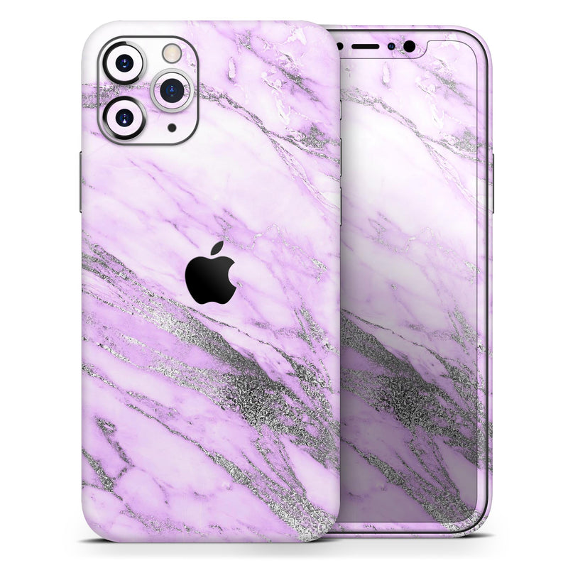 Purple Marble & Digital Silver Foil V10 - Protective Skin Wrap & Decal – Compatible with iPhone SE to iPhone 17 Pro Max (All Models)