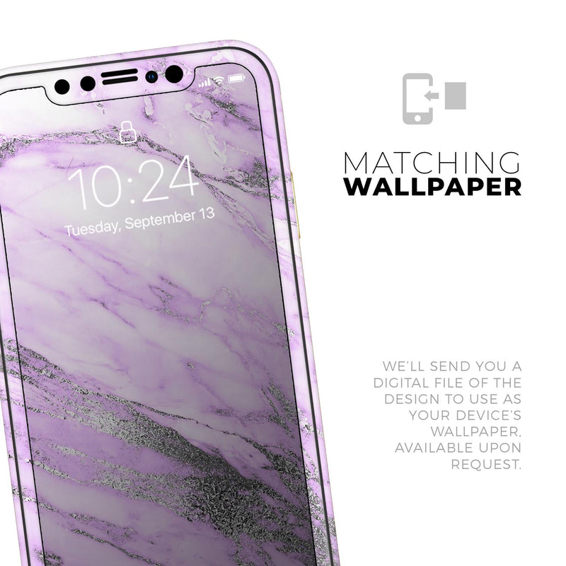 Purple Marble & Digital Silver Foil V10 - Protective Skin Wrap & Decal – Compatible with iPhone SE to iPhone 17 Pro Max (All Models)