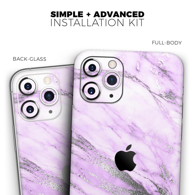 Purple Marble & Digital Silver Foil V10 - Protective Skin Wrap & Decal – Compatible with iPhone SE to iPhone 17 Pro Max (All Models)