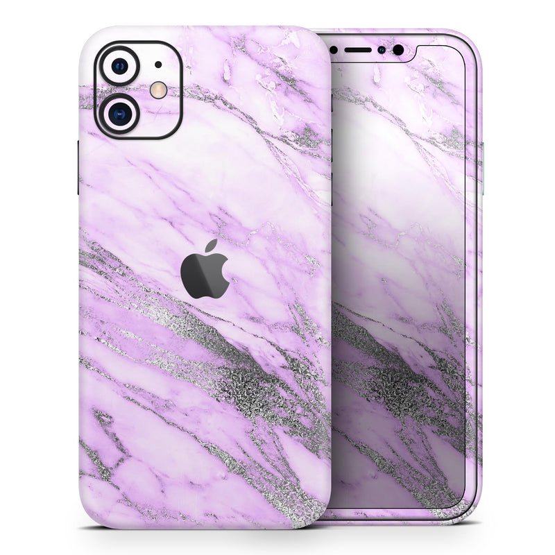 Purple Marble & Digital Silver Foil V10 - Protective Skin Wrap & Decal – Compatible with iPhone SE to iPhone 17 Pro Max (All Models)