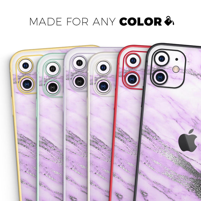 Purple Marble & Digital Silver Foil V10 - Protective Skin Wrap & Decal – Compatible with iPhone SE to iPhone 17 Pro Max (All Models)