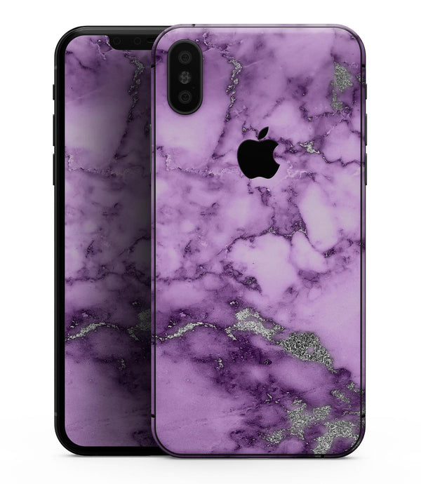 Purple Marble & Digital Silver Foil V1 - iPhone XS MAX, XS/X, 8/8+, 7/7+, 5/5S/SE Skin-Kit (All iPhones Available)