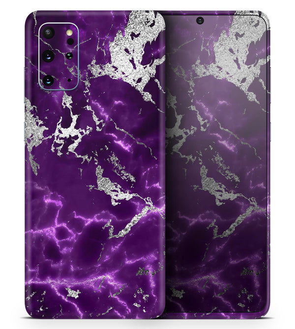 Purple Marble & Digital Silver Foil V2 2 - Skin-Kit for the Samsung Galaxy S-Series S20, S20 Plus, S20 Ultra , S10 & others (All Galaxy Devices Available)
