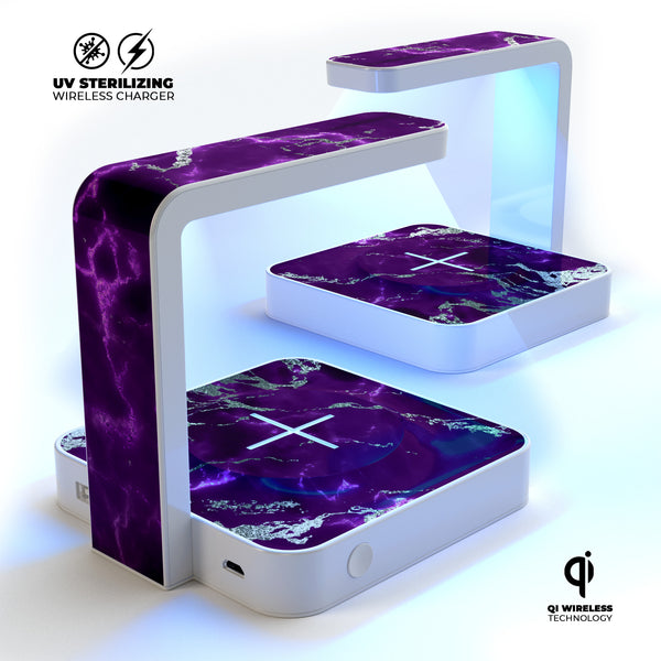Purple Marble & Digital Silver Foil V2 UV Germicidal Sanitizing Sterilizing Wireless Smart Phone Screen Cleaner + Charging Station