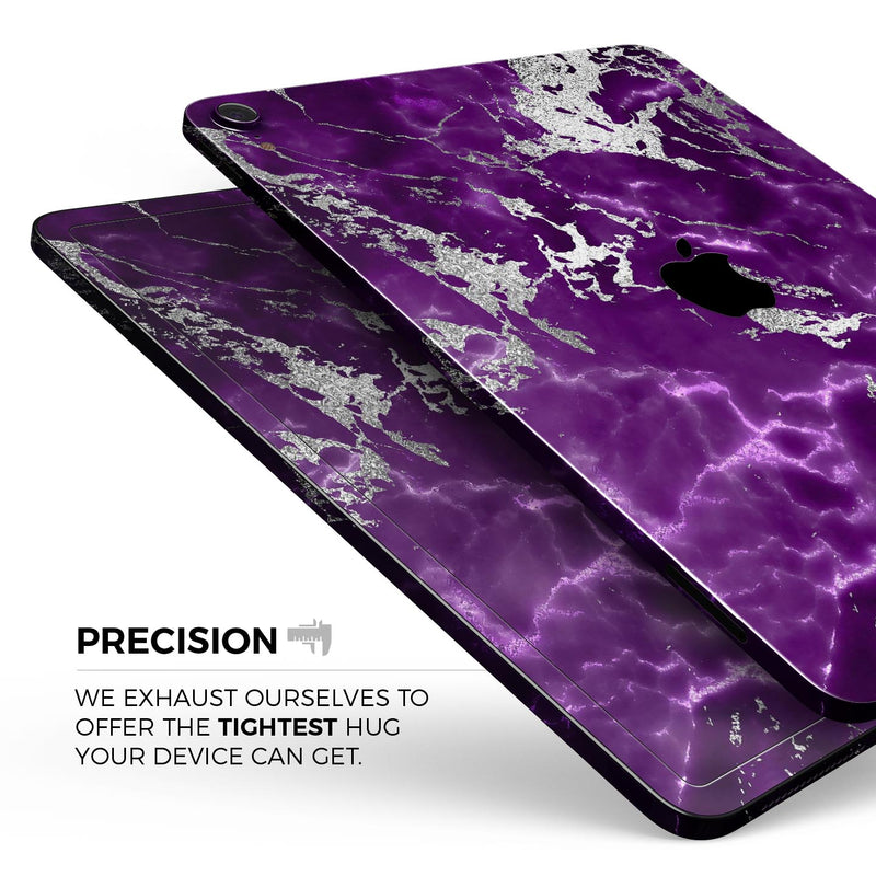Purple Marble & Digital Silver Foil V2 - Full Body Skin Decal for the Apple iPad Pro 12.9", 11", 10.5", 9.7", Air or Mini (All Models Available)