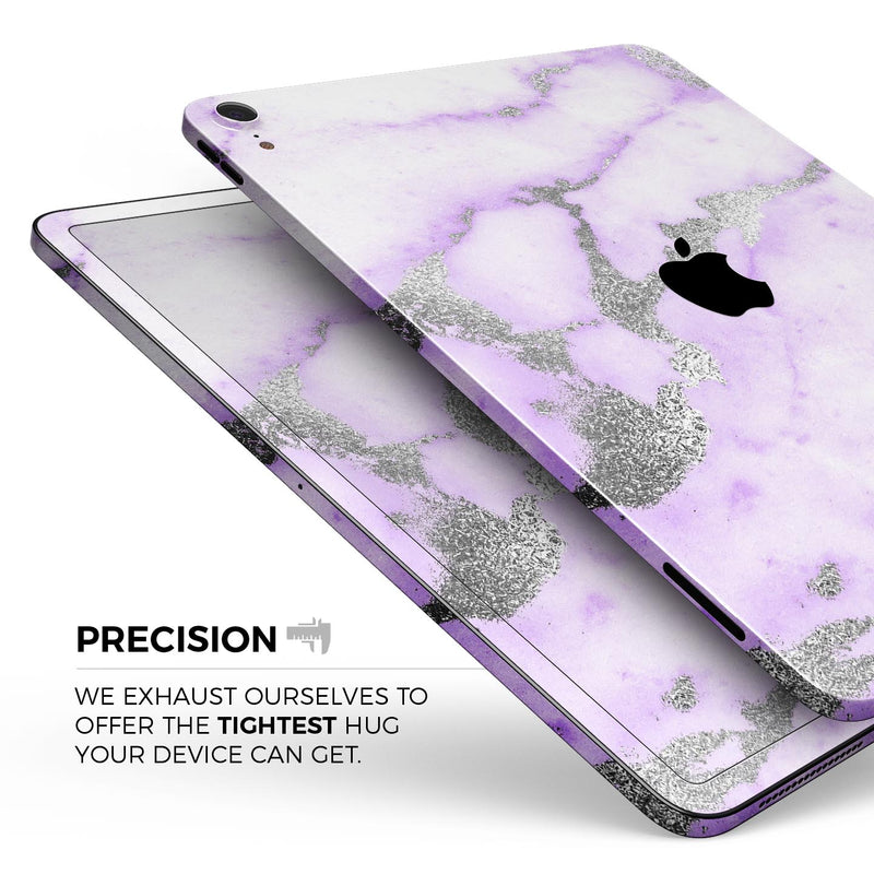 Purple Marble & Digital Silver Foil V3 - Full Body Skin Decal for the Apple iPad Pro 12.9", 11", 10.5", 9.7", Air or Mini (All Models Available)