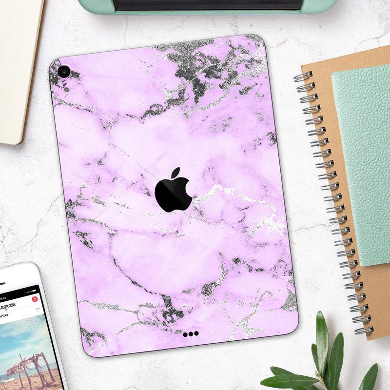 Purple Marble & Digital Silver Foil V4 - Full Body Skin Decal for the Apple iPad Pro 12.9", 11", 10.5", 9.7", Air or Mini (All Models Available)