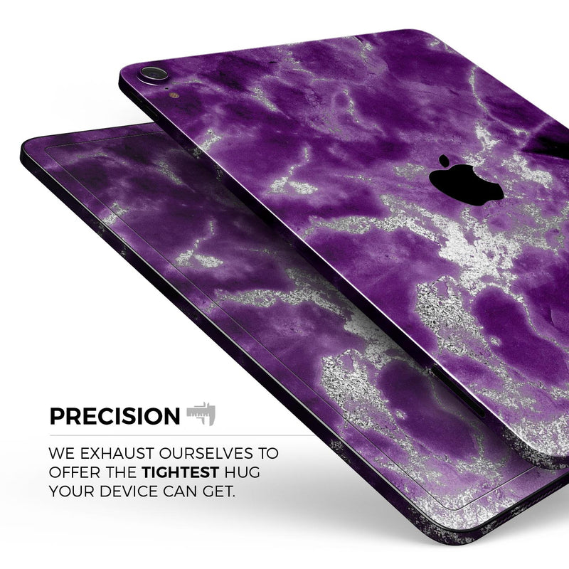 Purple Marble & Digital Silver Foil V5 - Full Body Skin Decal for the Apple iPad Pro 12.9", 11", 10.5", 9.7", Air or Mini (All Models Available)