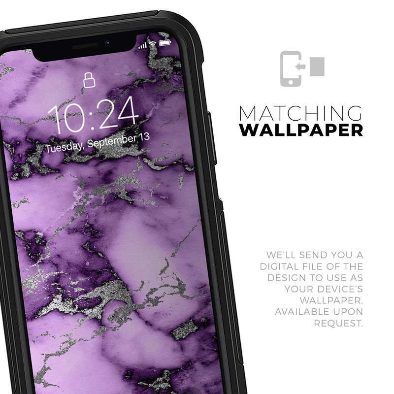 Purple Marble & Digital Silver Foil V6 - Skin Kit for the iPhone OtterBox Cases