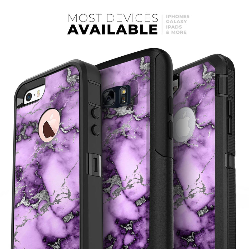 Purple Marble & Digital Silver Foil V6 - Skin Kit for the iPhone OtterBox Cases