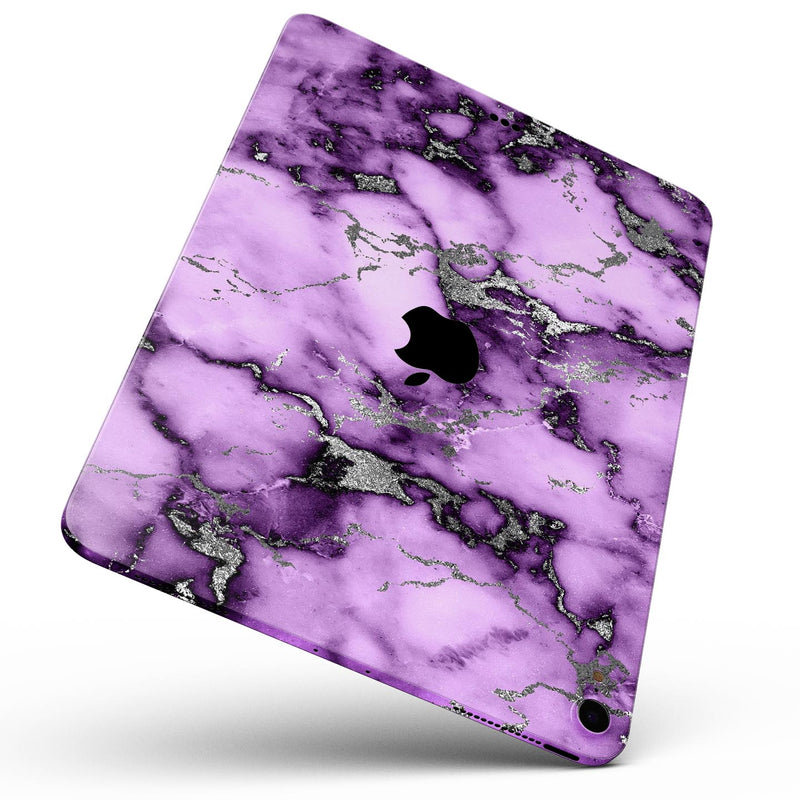 Purple Marble & Digital Silver Foil V6 - Full Body Skin Decal for the Apple iPad Pro 12.9", 11", 10.5", 9.7", Air or Mini (All Models Available)